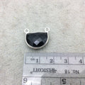 Sterling Silver Faceted Half Moon Shaped Jet Black Hydro (Man-made) Onyx Bezel 2 Ring Connector - Measuring 12mm x 16mm - Sold Individually
