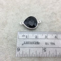 Sterling Silver Faceted Heart Shaped Jet Black Hydro (Man-made) Onyx Bezel Connector - Measuring 15mm x 15mm - Sold Individually