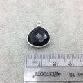 Sterling Silver Faceted Heart Shaped Jet Black Hydro (Man-made) Onyx Bezel Pendant - Measuring 15mm x 15mm - Sold Individually