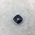 Sterling Silver Faceted Diamond Shaped Jet Black Hydro (Man-made) Onyx Bezel Pendant - Measuring 15mm x 15mm - Sold Individually