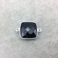 Sterling Silver Faceted Square Shaped Jet Black Hydro (Man-made) Onyx Bezel Connector - Measuring 15mm x 15mm - Sold Individually