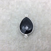 Sterling Silver Faceted Teardrop Shaped Jet Black Hydro (Man-made) Onyx Bezel Connector - Measuring 18mm x 25mm - Sold Individually