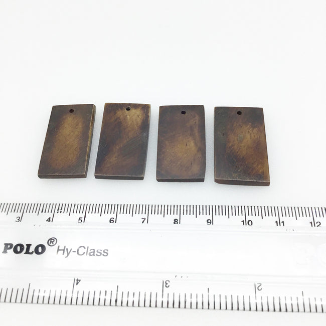 19mm x 23mm Brown Rectangle Shaped Lightweight Natural Ox Bone Pendant Component (Single-Drilled)