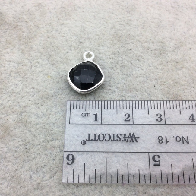 Sterling Silver Faceted Diamond Shaped Jet Black Hydro (Man-made) Onyx Bezel Pendant - Measuring 10mm x 10mm - Sold Individually