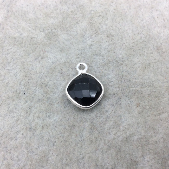 Sterling Silver Faceted Diamond Shaped Jet Black Hydro (Man-made) Onyx Bezel Pendant - Measuring 10mm x 10mm - Sold Individually