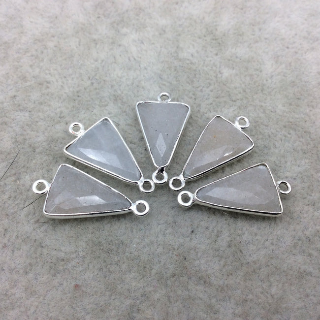 Silver Plated Natural White Beryl Faceted Arrow/Triangle Shaped Copper Bezel Connector - Measures 12mm x 16-18mm - Sold Individually, Random
