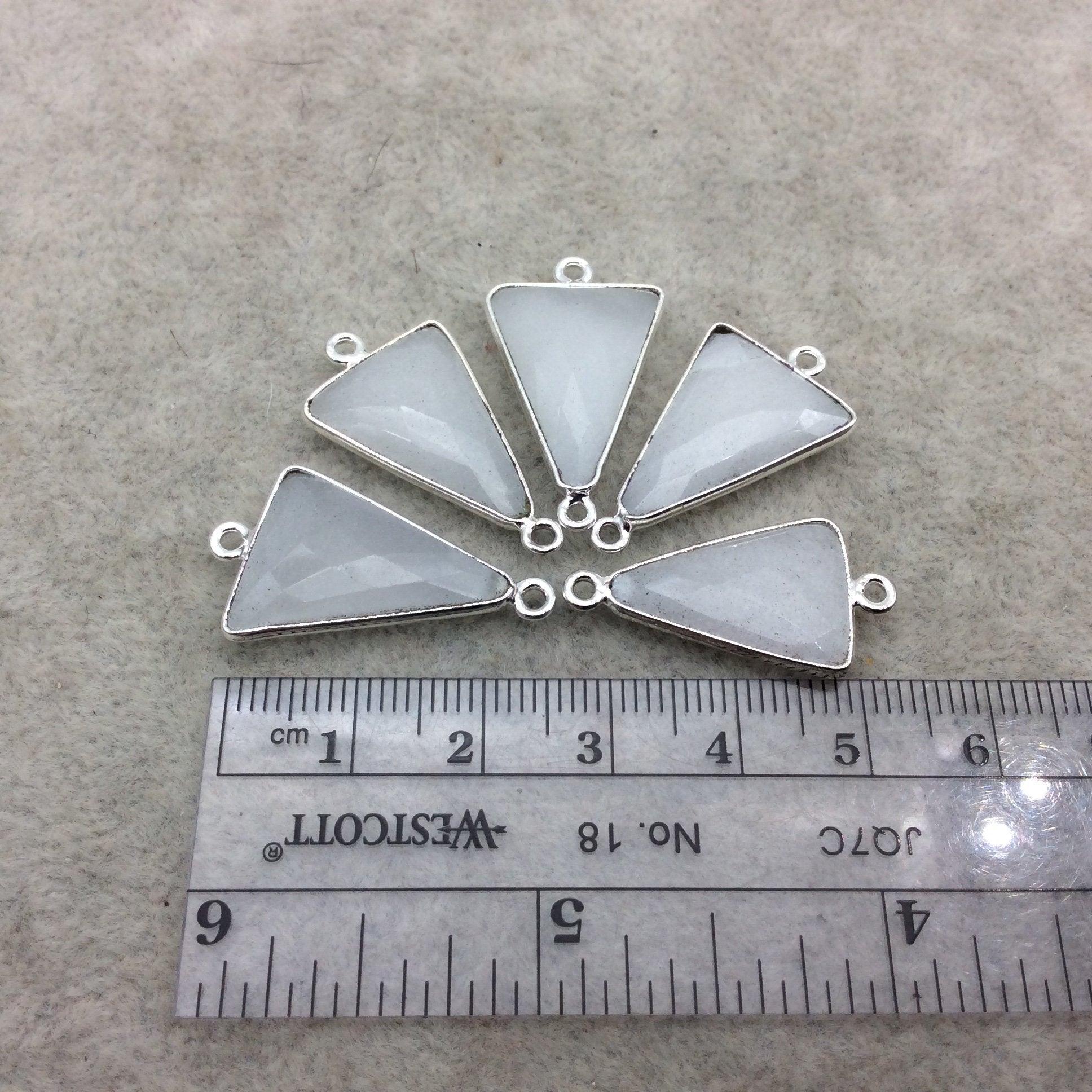 Silver Plated Natural White Beryl Faceted Arrow/Triangle Shaped Copper Bezel Connector - Measures 18mm x 20-25mm - Sold Individually, Random