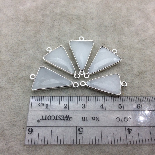 Silver Plated Natural White Beryl Faceted Arrow/Triangle Shaped Copper Bezel Connector - Measures 18mm x 20-25mm - Sold Individually, Random