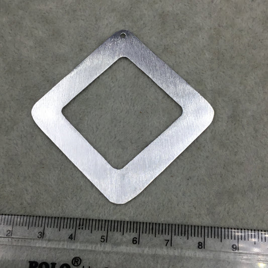 61mm x 61mm Silver Brushed Finish Thick Open Diamond Shaped Plated Copper Components - Sold in Pre-Counted Packs of FOUR Pieces (584-SV)