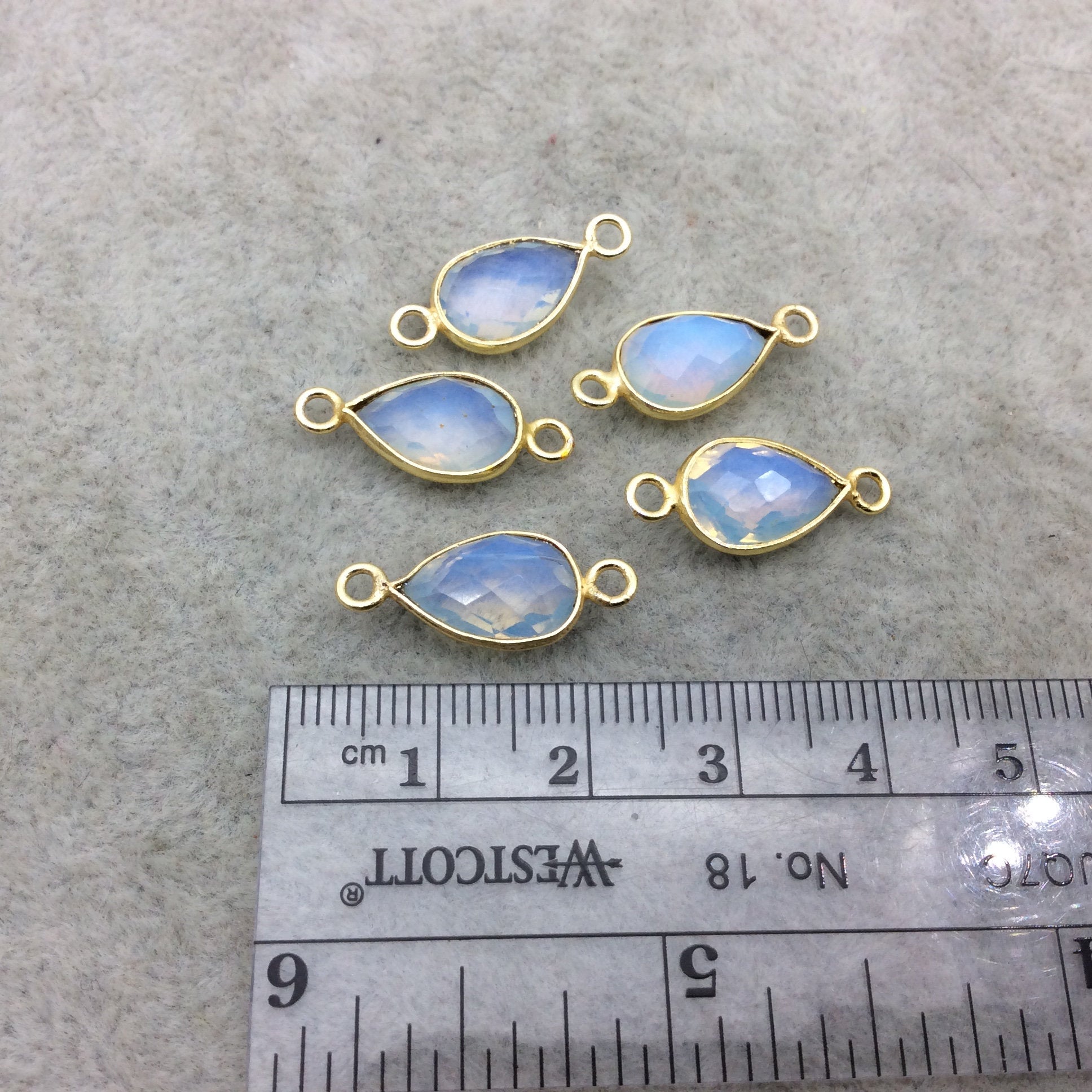 Gold Plated Faceted Milky Opalite (Manmade Glass) Pear/Teardrop Shaped Bezel Connector - Measuring 8mm x 12mm - Sold Individually