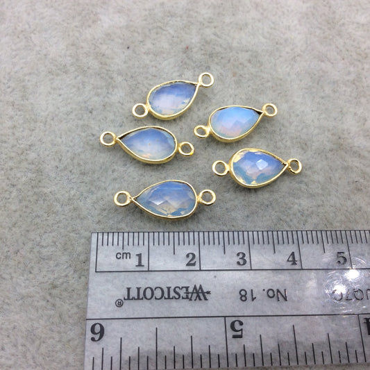 Gold Plated Faceted Milky Opalite (Manmade Glass) Pear/Teardrop Shaped Bezel Connector - Measuring 8mm x 12mm - Sold Individually