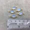 Gold Plated Faceted Milky Opalite (Manmade Glass) Pear/Teardrop Shaped Bezel Connector - Measuring 8mm x 12mm - Sold Individually