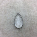 Gunmetal Plated Faceted Clear Hydro (Lab Created) Quartz Pear/Teardrop Shaped Bezel Pendant - Measuring 17mm x 31mm - Sold Individually