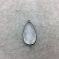 Gunmetal Plated Faceted Clear Hydro (Lab Created) Quartz Pear/Teardrop Shaped Bezel Pendant - Measuring 17mm x 31mm - Sold Individually