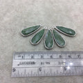 Silver Finish Faceted Green Aventurine Long Teardrop Shape Bezel - Plated Copper Pendant Component ~ 8mm x 25mm - Sold Individually