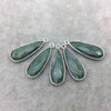 Silver Finish Faceted Green Aventurine Long Teardrop Shape Bezel - Plated Copper Pendant Component ~ 8mm x 25mm - Sold Individually