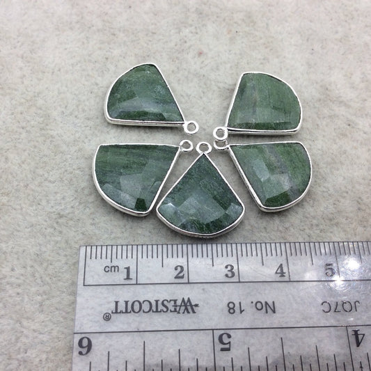Silver Finish Faceted Green Aventurine Fan Shape Bezel - Plated Copper Pendant Component ~ 18mm x 18mm - Sold Individually