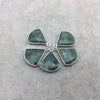 Silver Finish Faceted Green Aventurine Fan Shape Bezel - Plated Copper Pendant Component ~ 18mm x 18mm - Sold Individually