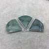 Silver Finish Faceted Green Aventurine Fan Shape Bezel - Plated Copper Connector Component ~ 30mm x 30mm - Sold Individually