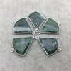 Silver Finish Faceted Green Aventurine Fan Shape Bezel - Plated Copper Connector Component ~ 18mm x 18mm - Sold Individually