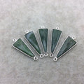 Silver Finish Faceted Green Aventurine Triangle Shape Bezel - Plated Copper Connector Component ~ 10mm x 25mm - Sold Individually