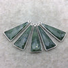 Silver Finish Faceted Green Aventurine Triangle Shape Bezel - Plated Copper Pendant Component ~ 12mm x 30mm - Sold Individually