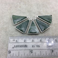 Silver Finish Faceted Green Aventurine Triangle Shape Bezel - Plated Copper Pendant Component ~ 15mm x 20mm - Sold Individually