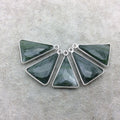 Silver Finish Faceted Green Aventurine Triangle Shape Bezel - Plated Copper Pendant Component ~ 15mm x 20mm - Sold Individually