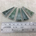 Silver Finish Faceted Green Aventurine Triangle Shape Bezel - Plated Copper Pendant Component ~ 15mm x 35mm - Sold Individually
