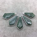 Silver Finish Faceted Green Aventurine Dagger Shape Bezel - Plated Copper Pendant Component ~ 12mm x 25mm - Sold Individually