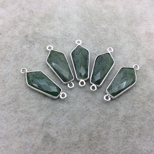 Silver Finish Faceted Green Aventurine Dagger Shape Bezel - Plated Copper Pendant Component ~ 10mm x 20mm - Sold Individually