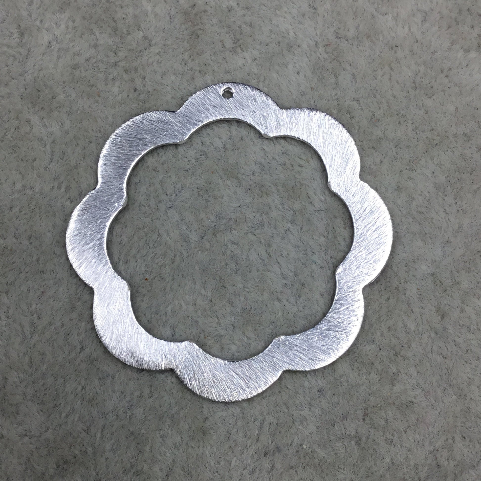 42mm x 42mm Medium Sized Silver Plated Copper Thick Open Scalloped Flower Blossom Shaped Components - Sold in Packs of 10 (585-SV)