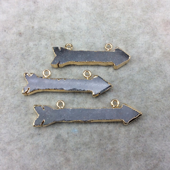 2-2.5" Gold Finish Arrow Shaped Electroplated Gray Aventurine Pendant - Measuring 50mm-64mm Long - Sold Individually