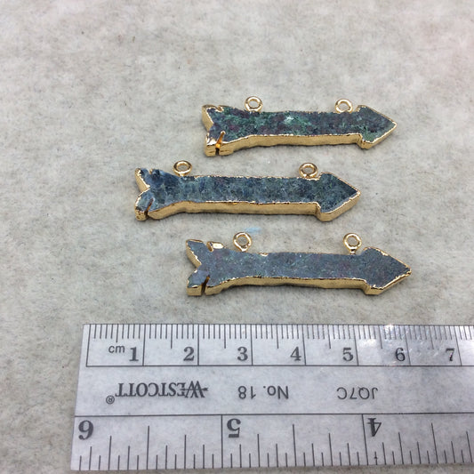 2-2.5" Gold Finish Arrow Shaped Electroplated Ruby Zoisite Pendant - Measuring 50mm-64mm Long - Sold Individually