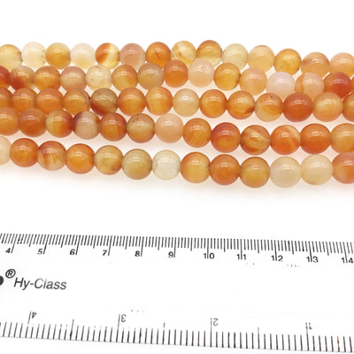 8mm Natural Assorted Carnelian Smooth Finish Round/Ball Shaped Beads with 2.5mm Holes - 7.75" Strand (Approx. 25 Beads) - LARGE HOLE BEADS