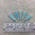 Silver Finish Faceted Green Amazonite Triangle Shape Bezel - Plated Copper Connector Component ~ 10mm x 25mm - Sold Individually