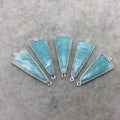 Silver Finish Faceted Green Amazonite Triangle Shape Bezel - Plated Copper Connector Component ~ 15mm x 35mm - Sold Individually