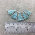 Silver Finish Faceted Green Amazonite Triangle Shape Bezel - Plated Copper Pendant Component ~ 15mm x 20mm - Sold Individually