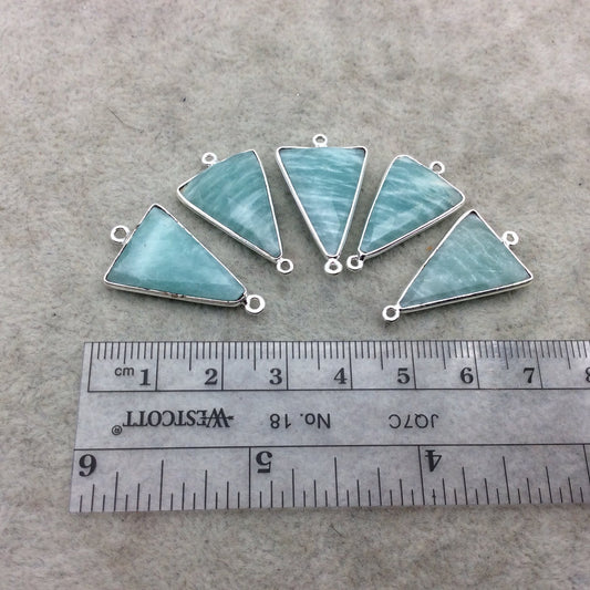 Silver Finish Faceted Green Amazonite Triangle Shape Bezel - Plated Copper Connector Component ~ 15mm x 20mm - Sold Individually