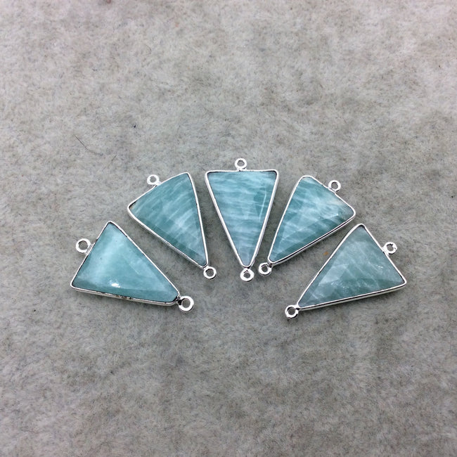 Silver Finish Faceted Green Amazonite Triangle Shape Bezel - Plated Copper Connector Component ~ 15mm x 20mm - Sold Individually