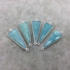 Silver Finish Faceted Green Amazonite Triangle Shape Bezel - Plated Copper Connector Component ~ 12mm x 30mm - Sold Individually