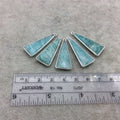 Green Amazonite Bezel | Silver Finish Faceted Triangle Shape Copper Plated Pendant Component ~ 12mm x 30mm - Sold Individually