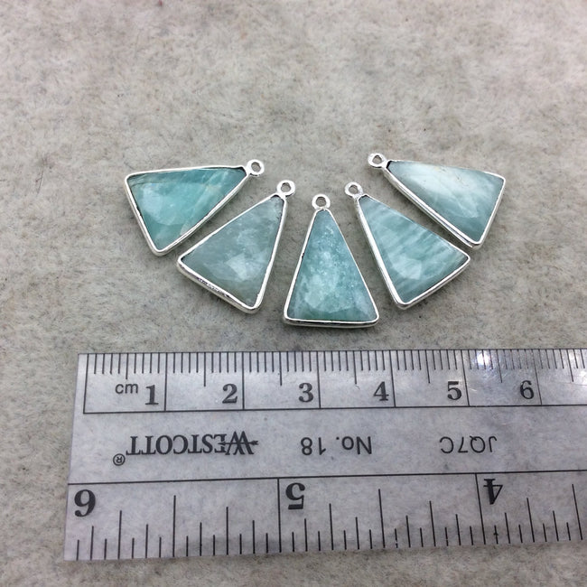 Silver Finish Faceted Green Amazonite Triangle Shape Bezel - Plated Copper Pendant Component ~ 12mm x 18mm - Sold Individually