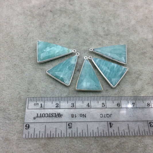 Silver Finish Faceted Green Amazonite Triangle Shape Bezel - Plated Copper Pendant Component ~ 18mm x 25mm - Sold Individually