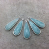 Silver Finish Faceted Green Amazonite Long Teardrop Shape Bezel - Plated Copper Pendant Component ~ 12mm x 30mm - Sold Individually