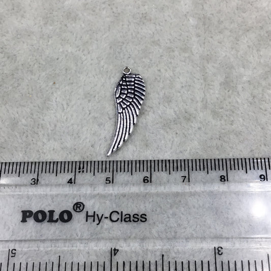 8mm x 22mm - Oxidized Siver Plated Copper Detailed Wing Shaped Pendant Components (One Ring) - Sold in Packs of 10 (601-SV)