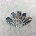 Labradorite Bezel | Natural Semi-precious Gemstone | Silver Finish Faceted Long Teardrop Shaped Connector Component - Measuring 12mm x 30mm