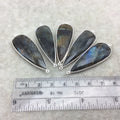 Labradorite Bezel | Natural Semi-precious Gemstone | Silver Finish Faceted Long Teardrop Shaped Connector Component - Measuring 15mm x 45mm