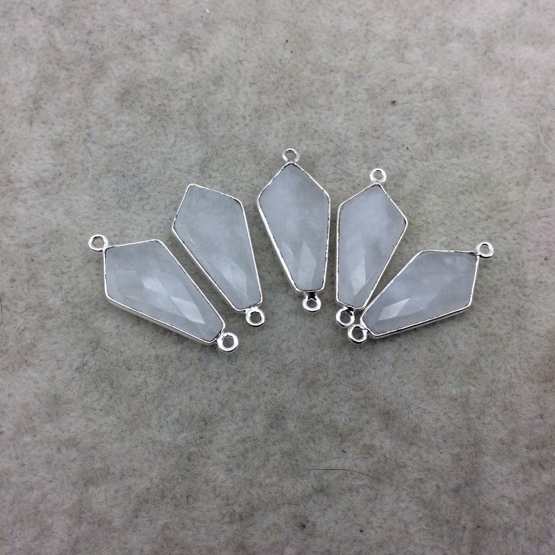Silver Plated Natural White Beryl Faceted Dagger Shaped Copper Bezel Connector - Measures 12mm x 25mm - Sold Individually, Random