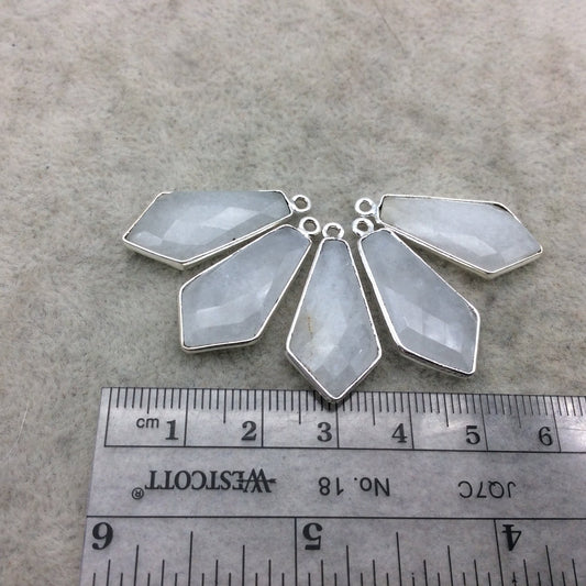 Silver Plated Natural White Beryl Faceted Dagger Shaped Copper Bezel Pendant - Measures 12mm x 25mm - Sold Individually, Random